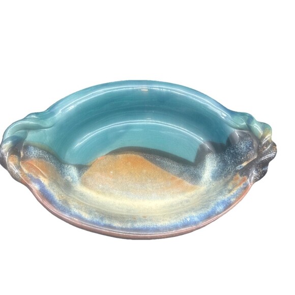 Susan Ammann Taos Twisted Rope Handle Glazed Art Pottery Oval Dish Signed 11” - Picture 1 of 10